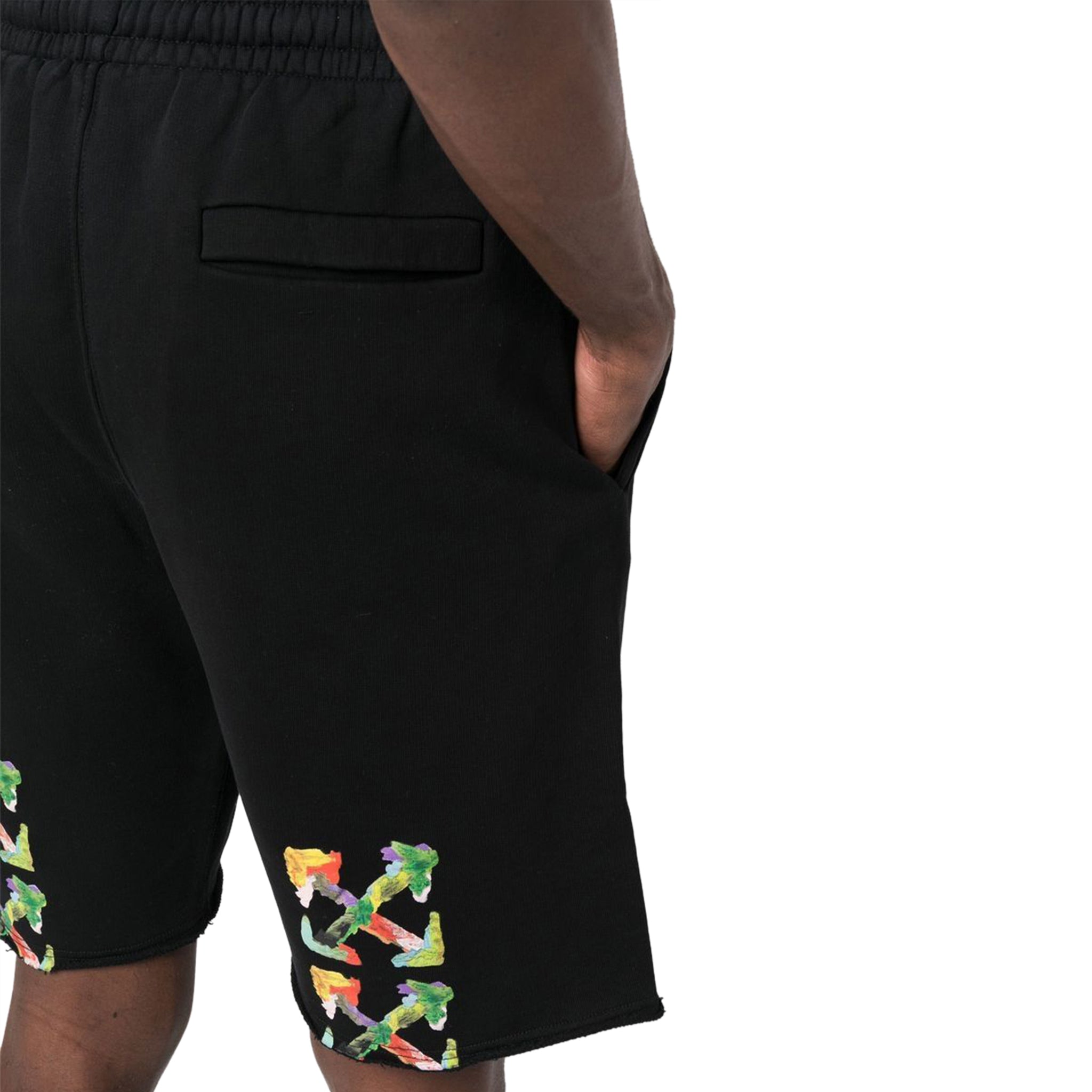 Back model view of Off-White Brush Arrows Black Sweat Shorts OMCI006S23FLE0021084